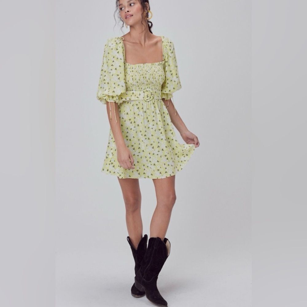 For Love And Lemons Yellow Floral Mini Dress, XS